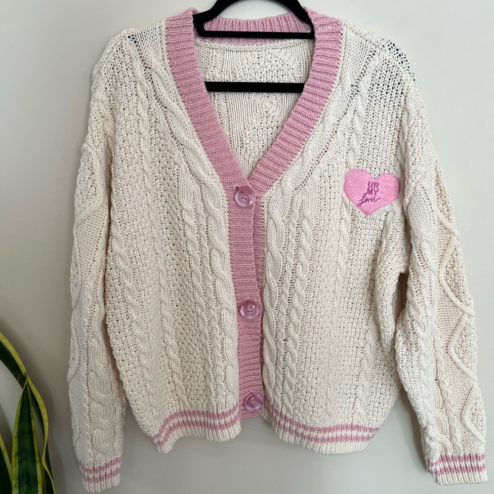 Taylor Swift UR My Lover Cardigan, Cream and Pink with Star Patches